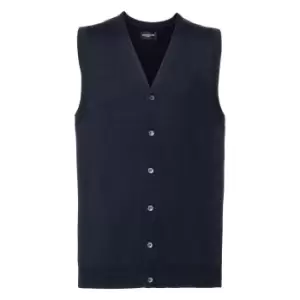 Image of Russell Collection Mens V-neck Sleeveless Knitted Cardigan (L) (French Navy)