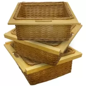 image of 3 x Pull out Wicker Basket Drawer 600mm Kitchen Storage Solution - Brown