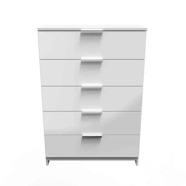 image of Welcome Furniture Ready Assembled Plymouth 5 Drawer Chest In White Gloss