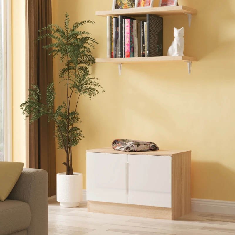 Image of Welcome Furniture Ltd Milan Compact 2 Door TV & Media Unit in White Gloss & Bardolino Oak - Ready Assembled, White MIL203WGBO
