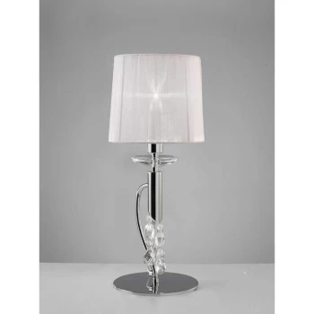 image of Tiffany Table Lamp 1 + 1 Bulb E14 + G9, polished chrome with white lampshade & transparent crystal