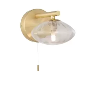 Oristano Bathroom Glass Wall Lamp, Satin Brass Plate, Ribbed Glass, IP44