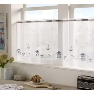 Image of Seaside 24 Cafe Panel Kitchen Window Curtain Embroidered Voile - Red