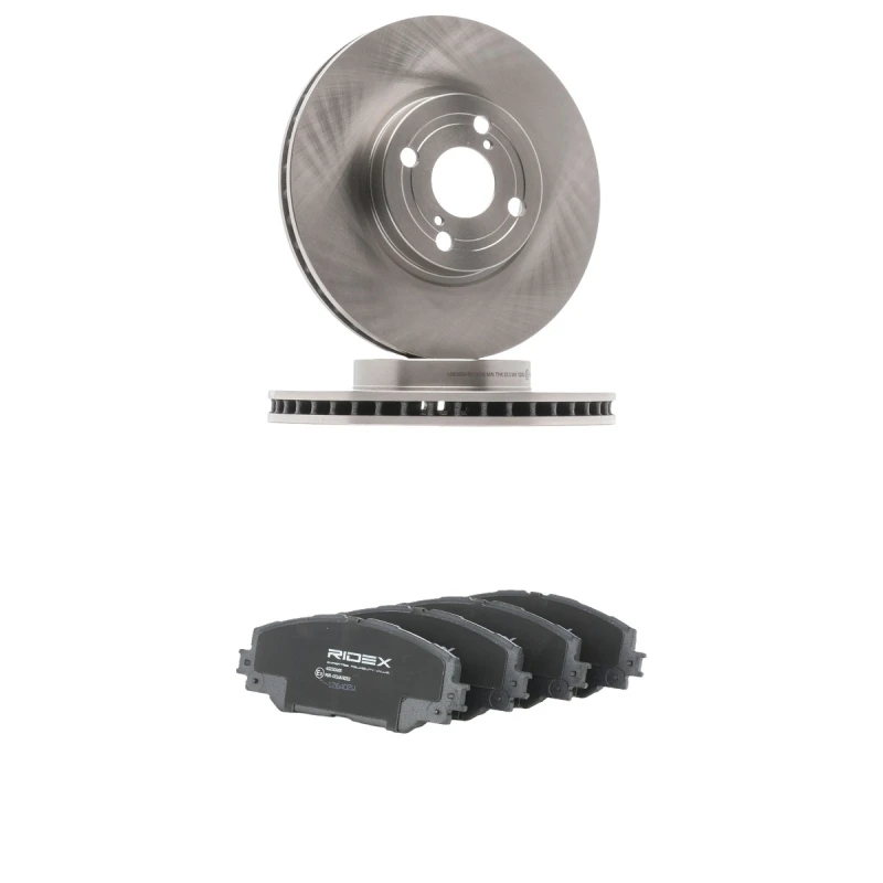 Image of RIDEX 3405B3271 Brake disc and pads set Front Axle, Brake Disc Type: Vented, excl. wear warning contact Brake Set,disc brakes (3405)
