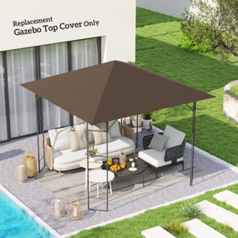 Image of Outsunny 3 x 3(m) Gazebo Canopy Replacement Cover with Drain Holes - Brown TJ Hughes Grey 5063603077195