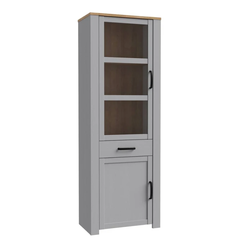 Image of Furniture To Go Bohol Narrow Display Cabinet Inc. 2X LED Lights In Riviera Oak/grey Oak