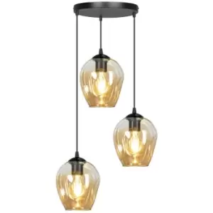 Image of Emibig Istar Black Cluster Pendant Ceiling Light with Amber Glass Shades, 3x E27