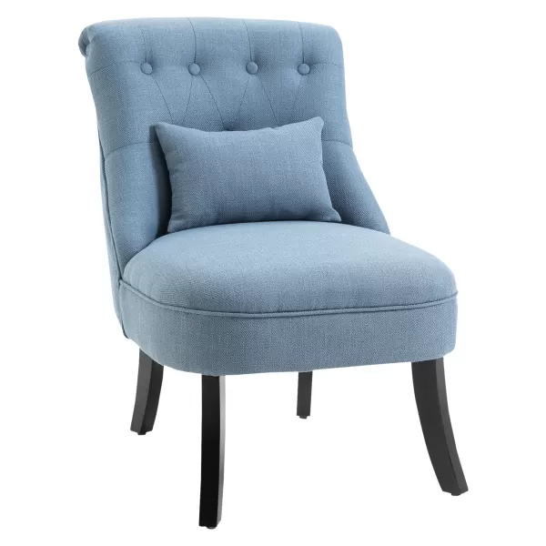 image of HOMCOM Fabric Single Sofa Dining Chair Tub Chair Upholstered W/ Pillow Solid Wood Leg Home Living Room Furniture Blue