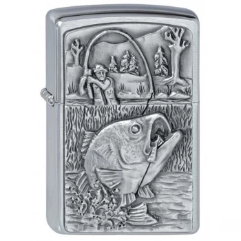 Zippo Brushed Chrome Bass Fishing Emblem Windproof Lighter