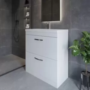 Athena Floor Standing 2-Drawer Vanity Unit with Basin-1 800mm Wide - Gloss White - Nuie