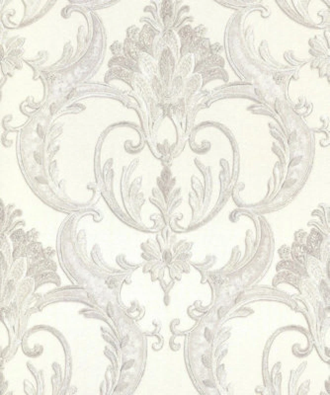 Image of Debona Perla Heavyweight Damask Silver Textured Italian Glitter Wallpaper 9092