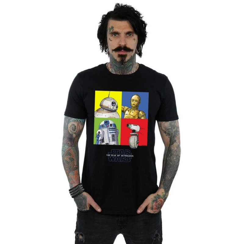 Image of Disney Men Star Wars The Rise Of Skywalker Droid Squares T-Shirt in Black Size: Small Black S Male 5059400138658