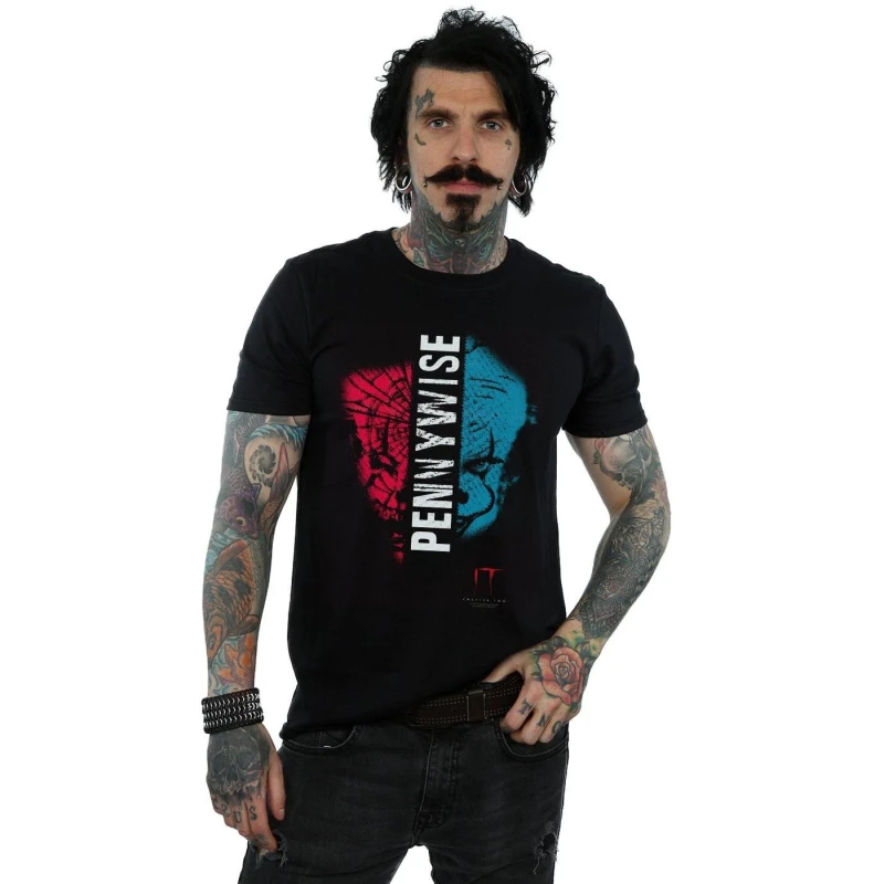 Image of IT Chapter Two IT Chapter Two Men Pennywise Split Face T-Shirt in Black Size: Small Black S Male 5059308772305