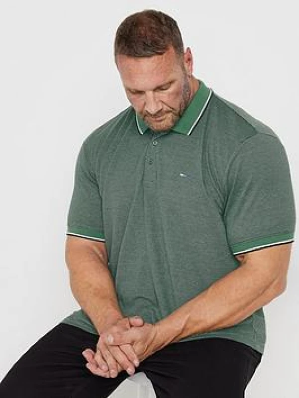 Image of BadRhino BadRhino Men Fine Stripe Tipped Polo Shirt in Green Size: 3X-Large Green XXXL Male 5063111843534