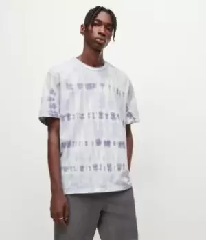 Image of AllSaints Mens Montie Tie Dye T-Shirt, Cloud Wht/blue/blu, Size: M