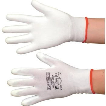 image of Tufflite Palm-side Coated White Gloves - Size 7 - Tuffsafe