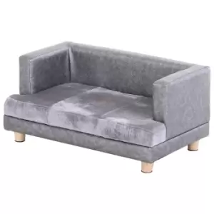 Image of PawHut Pet Sofa For Dogs & Cats W/ Wooden Frame & Plush Soft Cushions - Grey
