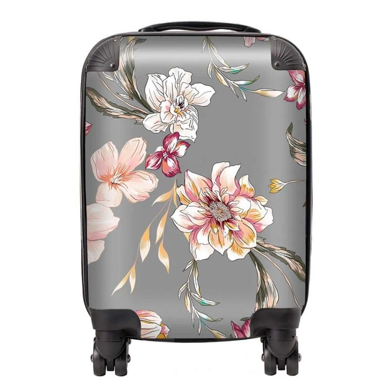 Image of Warren Reed - Designer Peony, Lily, Tulip, Daisy Colorful Suitcase in Grey Size: Large Grey Unisex Large