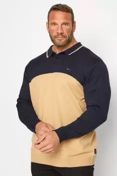 Image of Colour Block Long Sleeve Knitted Polo Shirt