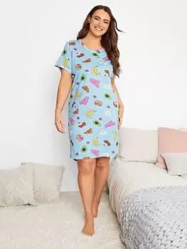 Image of Yours Brunch Conversational Dipped Back Nightdress - Blue Size 14-16, Women