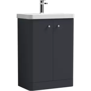 image of Nuie Core Floor Standing 2-Door Vanity Unit with Thin Edge Basin 600mm Wide - Satin Anthracite