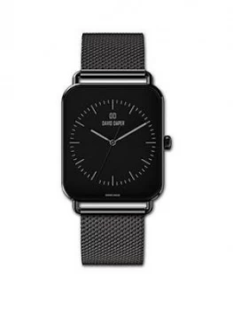 Image of David Daper David Daper Black 38Mm Tank Dial Black Stainless Steel Mesh Strap Watch