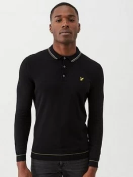 image of Lyle & Scott Knitted Long Sleeve Polo Shirt - Black