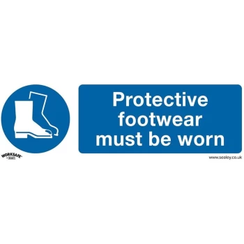 image of SS7P1 Mandatory Safety Sign - Protective Footwear Must Be Worn - Rigid Plastic - Sealey