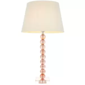 image of Adelie & Cici Base & Shade Table Lamp Blush Crystal Glass & Ivory Fabric - Endon