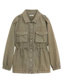 image of Mango Girls Drawstring Waist Shacket - Khaki