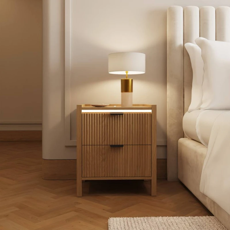 Image of Gfw Zion 2 Drawer LED Bedside Chest Oak WVUL8 Unisex