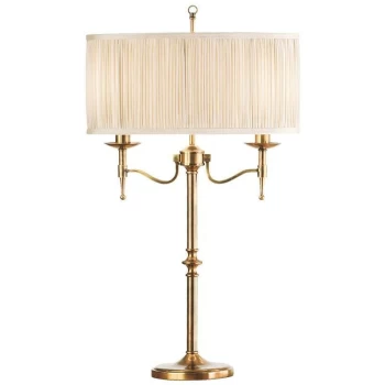 image of Interiors Stanford Antique Brass - 2 Light Table Lamp Antique Brass with Beige Shade, E14