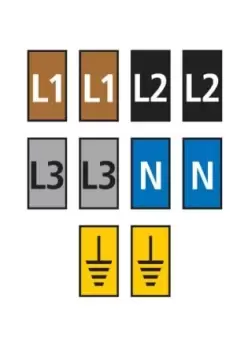 image of HellermannTyton WIC Snap On Clip On Cable Marker, Pre-printed "Earth Symbol, L1, L2, L3, N", assorted colours, 2.8