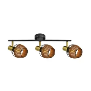 Image of Copa Ceiling Spotlight Bar, Black, Gold, Rattan, 3x E14