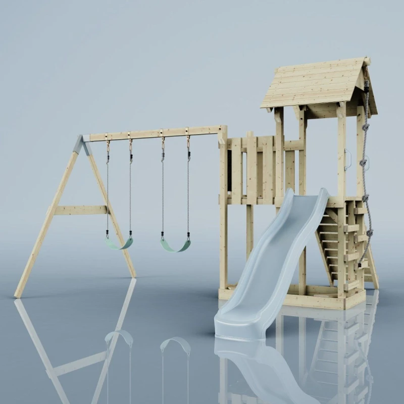 Image of OutdoorToys PolarPlay Balcony Tower Kids Wooden Climbing Frame - Swing Elof Mist in Beige Beige Unisex