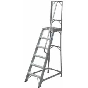 Image of 1.5m Heavy Duty Single Sided Fixed Step Ladders-Handrail Platform Safety Barrier