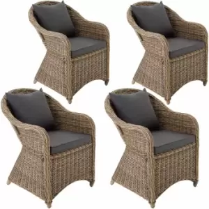 image of Tectake 4 Garden Chairs Luxury Rattan + Cushions Brown