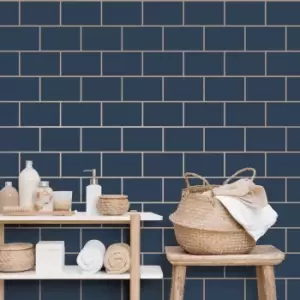 Image of Crown Metro Tile Navy Wallpaper Navy Blue