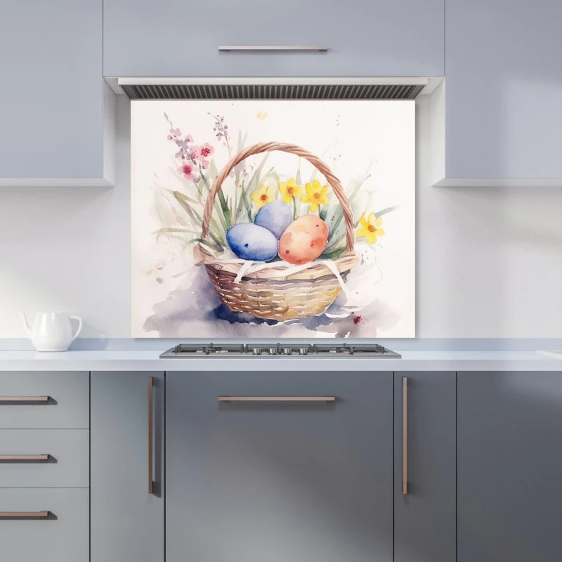 Image of Warren Reed - Designer Watercolour Easter Basket Kitchen Splashback Size: 600mm x 750mm Multicolor Unisex 600mm x 750mm