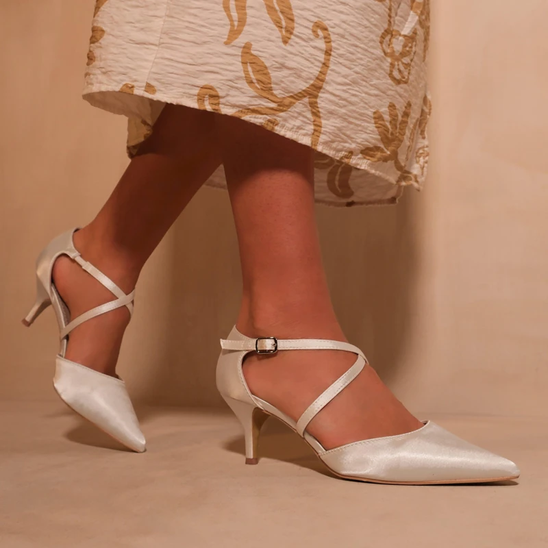 Image of Where's That From 'Kennedi' Low Kitten Heel With Crossover Strap Off White