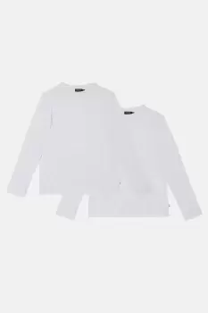 Image of Mens 2 Pack White Long Sleeve Crew Neck T-Shirts