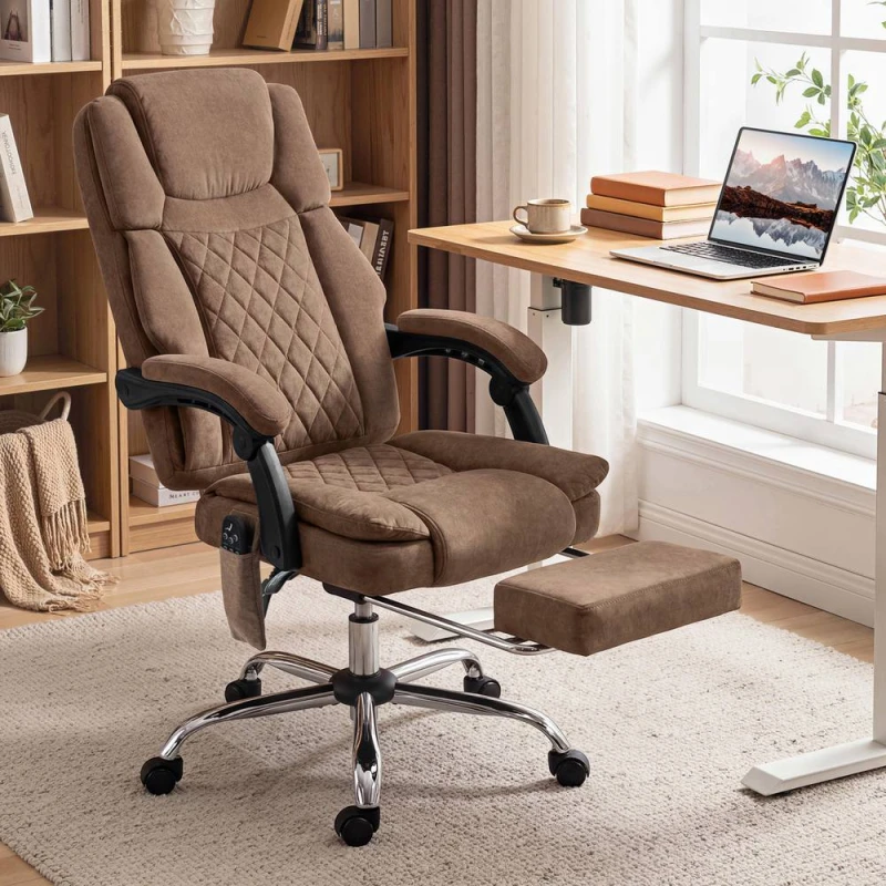 Image of HOMCOM Executive Office Chair, Desk Chair with Massage & Heat, Brown Brown Unisex