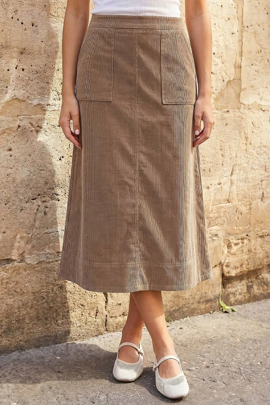 Image of Roman Womens Petite Cord Pocket Skirt in Stone Size: 8 Stone Female 8