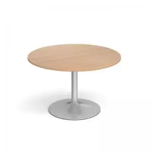 image of Genoa circular dining table with silver trumpet base 1200mm - beech