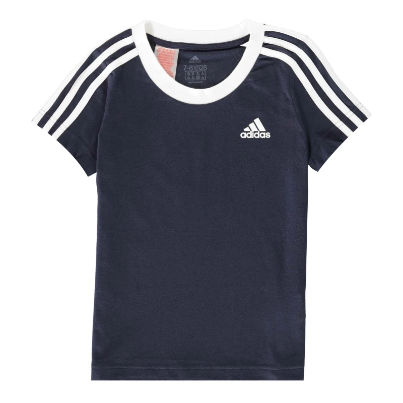Image of adidas 3 Stripe T Shirt Junior Girls - Blue Blue 7 - 8 Years