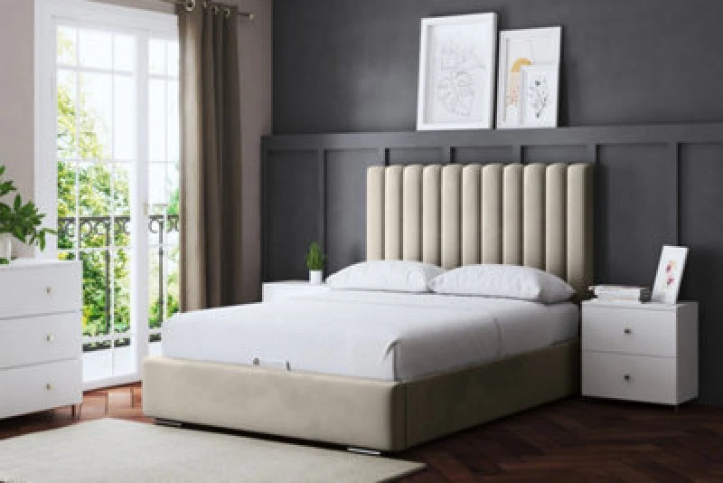 Image of DS LIVING Evangeline Cream Upholstered Panel Bed Small Single AM_TUBES_SSIN_CRE