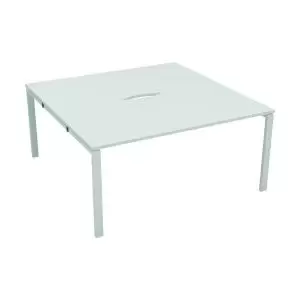 image of Jemini 2 Person Extension Bench Desk 1600x1600x730mm Dark WalnutWhite