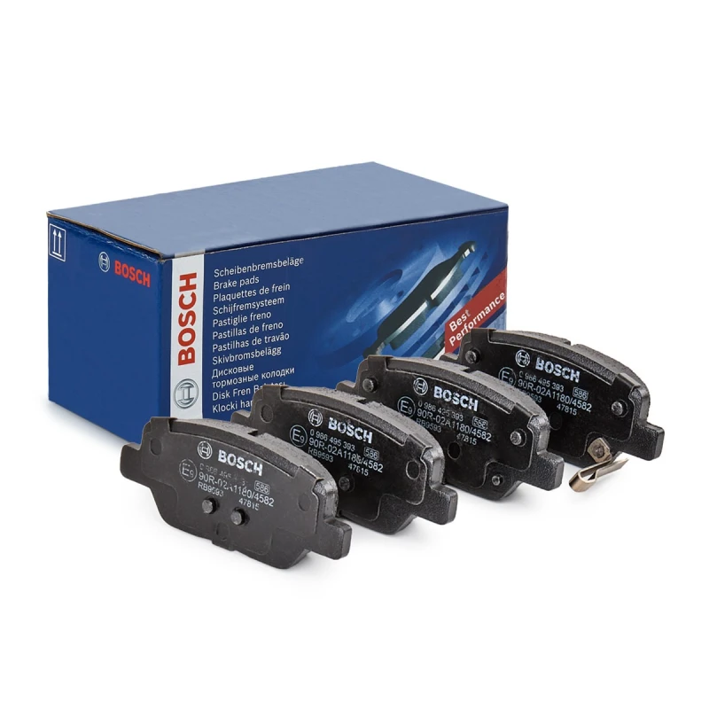 Image of Bosch 0 986 495 393 Brake pad set with acoustic wear warning, with anti-squeak plate Low-Metallic Brake Pad Set,disc brake (402)