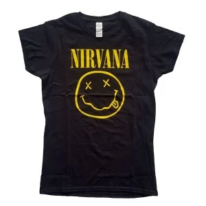Image of Nirvana - Yellow Smiley Ladies Large T-Shirt - Black