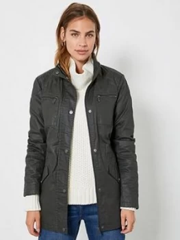 Image of Mint Velvet Waxed Fitted Jacket - Khaki